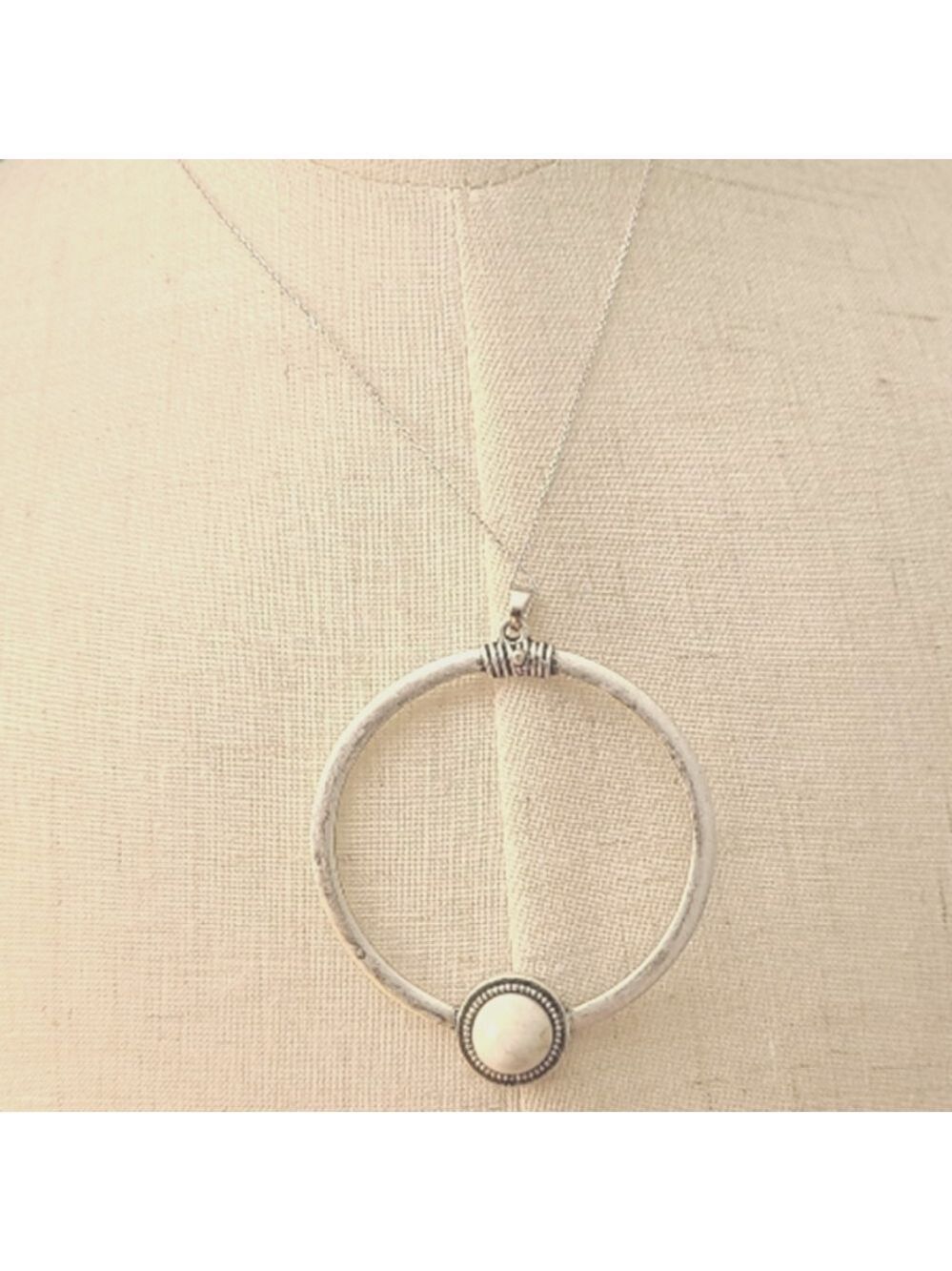 STERLING Silver Chain With Natural White Turquois Western Boho Necklace NWT